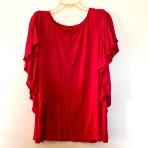 Boutique Women's Pink Ruffles Sleeves Round Neck Blouse Top Size 18